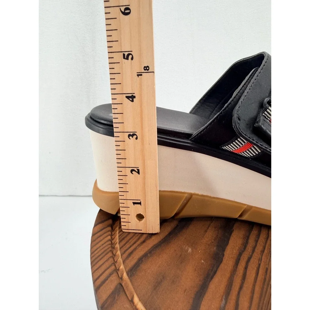 NWOB Sorel Joanie III Slide Sandals Black Red‎ 12 Wedge Heel Chunky Open Toe